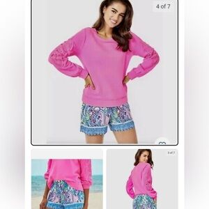 Lilly Pulitzer Bubble Gum Pink Lace Sleeve Sweatshirt Crewneck / medium